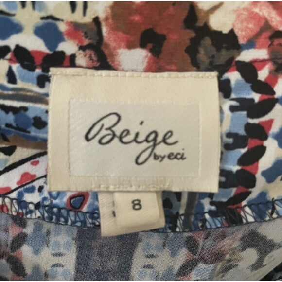 Beige By ECI Floral Dress Size 8 Split Neck Long Sleeve Shift Dress Red Colorful - Picture 7 of 15